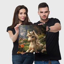 Подушка квадратная Единорожка кофейного цвета, цвет: 3D-принт — фото 2