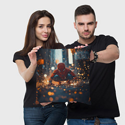 Подушка квадратная Человек паук и золотая пыльца, цвет: 3D-принт — фото 2