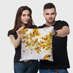 Подушка квадратная Золотые листья на белом, цвет: 3D-принт — фото 2