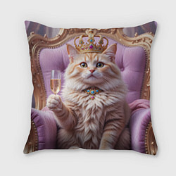 Подушка квадратная Кот с короной и шампанским, цвет: 3D-принт