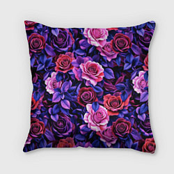 Подушка квадратная Разноцветные цветы - синие розы паттерн, цвет: 3D-принт