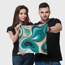 Подушка квадратная Бирюза и золото, цвет: 3D-принт — фото 2