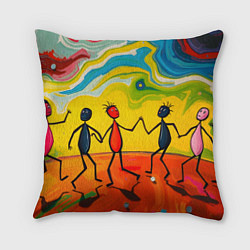 Подушка квадратная Дружба человечков, цвет: 3D-принт