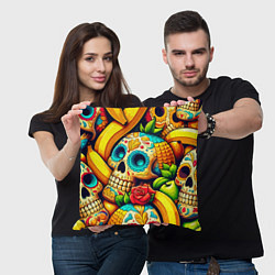 Подушка квадратная Colorfull skulls and bananas - pop art pattern, цвет: 3D-принт — фото 2