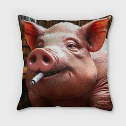 Подушка квадратная Жирная свинья курит, цвет: 3D-принт