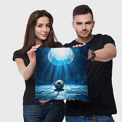 Подушка квадратная Футбольный мяч в синем, цвет: 3D-принт — фото 2