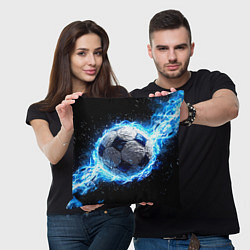 Подушка квадратная Футбольный мяч в синем пламени, цвет: 3D-принт — фото 2