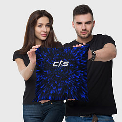 Подушка квадратная Counter-Strike 2 blue energy, цвет: 3D-принт — фото 2