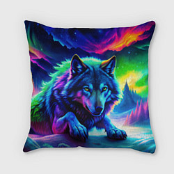 Подушка квадратная Большой волк одинокий охотник - неоновые цвета, цвет: 3D-принт