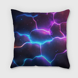 Подушка квадратная Синие и фиолетовые молнии в разломе, цвет: 3D-принт