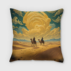 Подушка квадратная В пустыне на верблюдах, цвет: 3D-принт