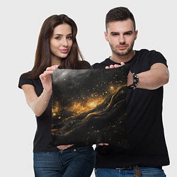 Подушка квадратная Золотистое сияние на черной текстуре, цвет: 3D-принт — фото 2