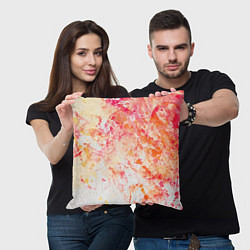 Подушка квадратная Абстракция - splashes of pink and red paint on whi, цвет: 3D-принт — фото 2