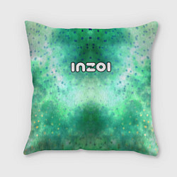 Подушка квадратная Inzoi белый логотип на зеленом фоне