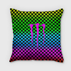 Подушка квадратная Monster energy неоновая клетка, цвет: 3D-принт