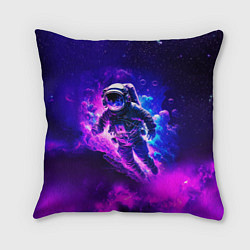 Подушка квадратная Космонавт в неоновых облаках, цвет: 3D-принт