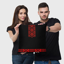 Подушка квадратная Славянский узор и орнамент на черном - вышиванка р, цвет: 3D-принт — фото 2