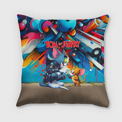 Подушка квадратная Tom and Jerry - cyberpunk graffiti fantasy, цвет: 3D-принт