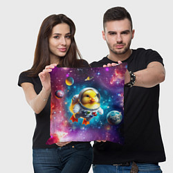 Подушка квадратная Прикольный утёнок бравый космонавт - нейроарт, цвет: 3D-принт — фото 2