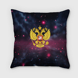 Подушка квадратная Герб России и фиолетовое свечение, цвет: 3D-принт
