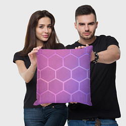 Подушка квадратная Розовые неоновые соты, цвет: 3D-принт — фото 2