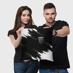 Подушка квадратная Monster energy краски штрихи белые, цвет: 3D-принт — фото 2