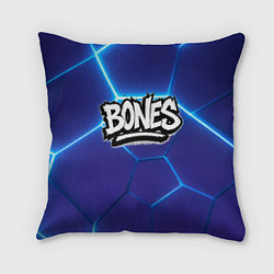Подушка квадратная Bones белое лого на синих плитах, цвет: 3D-принт