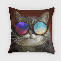 Подушка квадратная A Cat with multicolored glasses, цвет: 3D-принт