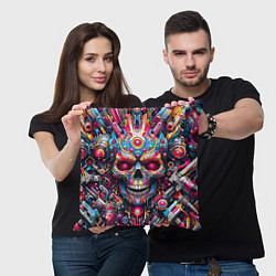 Подушка квадратная Art cyber skull - ai art fantasy, цвет: 3D-принт — фото 2