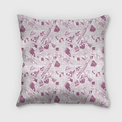 Подушка квадратная Мемфис бордовый на белом геометрический клетчатый, цвет: 3D-принт
