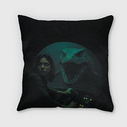 Подушка квадратная Тилозавр нападает на батискаф с девушкой ужасы, цвет: 3D-принт