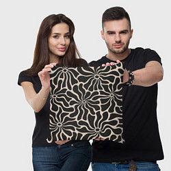 Подушка квадратная Цветы black pattern, цвет: 3D-принт — фото 2