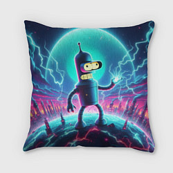 Подушка квадратная Робот-сгибальщик Бендер пропускает через себя молн, цвет: 3D-принт