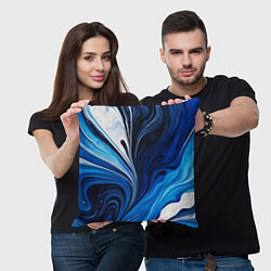 Подушка квадратная Бело синяя абстракция, цвет: 3D-принт — фото 2