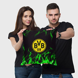 Подушка квадратная Borussia зелёный огонь, цвет: 3D-принт — фото 2