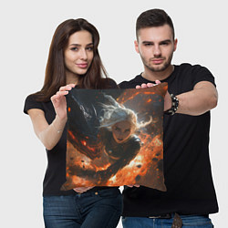 Подушка квадратная Цири и дракон в огне, цвет: 3D-принт — фото 2