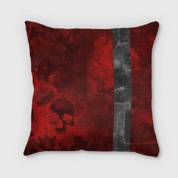 Подушка квадратная Багровый гранж с черепом, цвет: 3D-принт