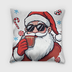 Подушка квадратная Санта Клаус в стильных солнцезащитных очках, цвет: 3D-принт