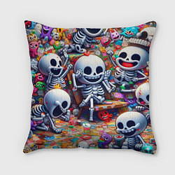 Подушка квадратная Смеющиеся прикольные скелетики - нейроарт, цвет: 3D-принт