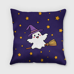 Подушка квадратная Хэллоуин, привидение на метле