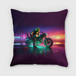 Подушка квадратная Шрек на мотоцикле на закате - нейроарт фантазия, цвет: 3D-принт