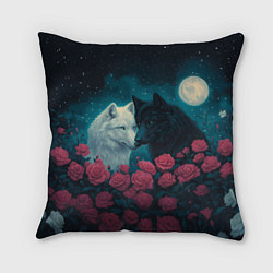 Подушка квадратная Черный волк и белая волчица, цвет: 3D-принт