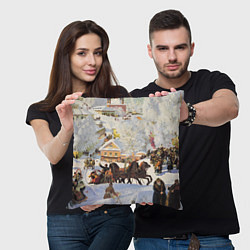 Подушка квадратная Русская тройка зимой - картина Масленица Кустодиев, цвет: 3D-принт — фото 2