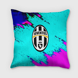 Подушка квадратная Juventus неоновые краски, цвет: 3D-принт