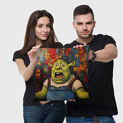 Подушка квадратная Удивленный Шрек, цвет: 3D-принт — фото 2