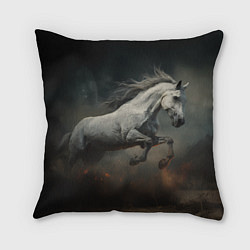 Подушка квадратная Прыжок белой лошади, цвет: 3D-принт