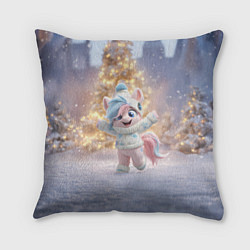 Подушка квадратная Маленькая лошадка встречает Новый год, цвет: 3D-принт