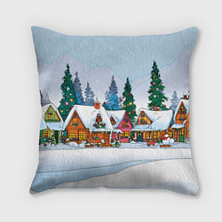 Подушка квадратная Новогодник дворик, цвет: 3D-принт