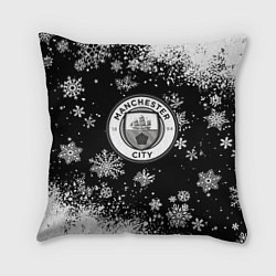 Подушка квадратная Манчестер сити снежинки новый год, цвет: 3D-принт