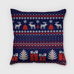 Подушка квадратная Новогодний вязаный паттерн, цвет: 3D-принт